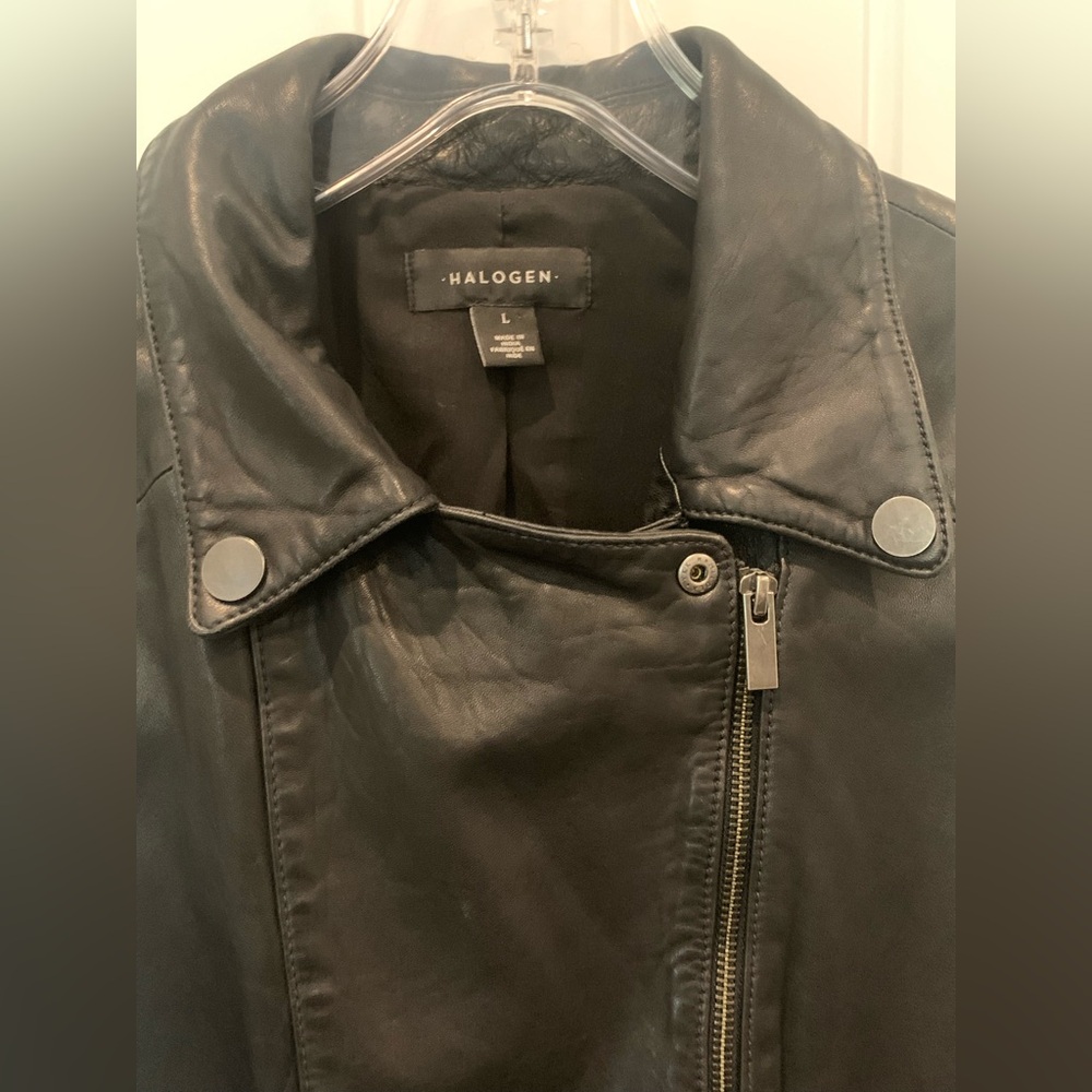 Nordstrom Halogen Black Leather Moto Biker Vest Size L - Picture 5 of 13